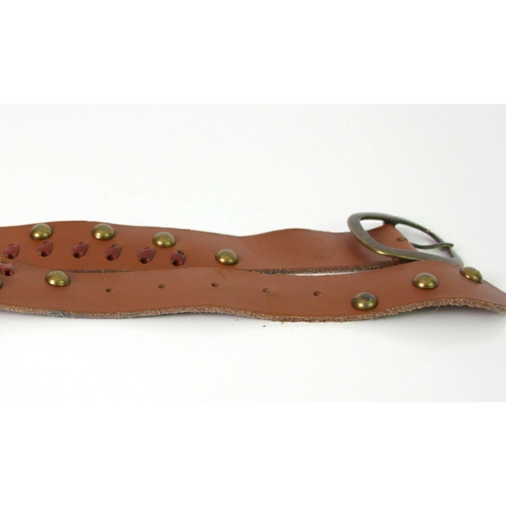 PERFORATED BROWN GENUINE LEATHER 1.5"W STUDDED CASUAL WOMEN'S BELT L 36" (G16 - Picture 8 of 9
